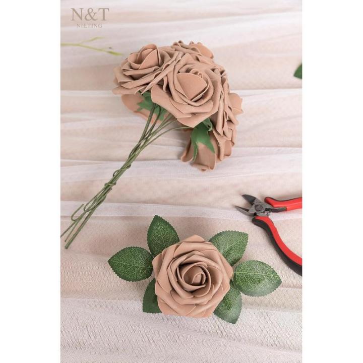 Kunstbloemen, 50 stuks, kunstbloemen, perfect voor doe-het-zelf bruiloft, boeketten, middenstukken, verjaardagsfeest, thuis, bloemstuk, decoraties, lichtbruin