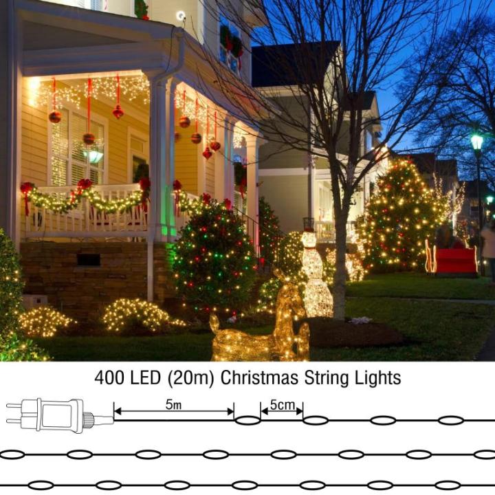 Lichtsnoer, koperdraad, stroom, 20 m, 400 leds, warmwit, kerstverlichting, voor buiten, 8 modi, waterdicht, kerstverlichting voor feest, , kamer, tuin, balkon, bruiloft, kerstdecor