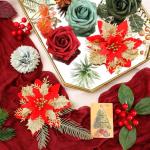Künstliche Weihnachtsstern, rote Blumen, Seidenblumen, künstliche Rosen mit Stielen für Hochzeit, Brautsträuße, Tischdekoration, Heim-Weihnachtsdekorationen