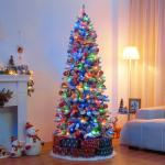 Kerstboom Slim, met led-lampjes en sneeuwvlokken, metalen standaard, kunstkerstboom, voor kerstdecoratie (180 cm met kleurrijke leds)