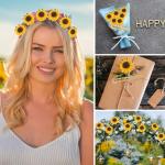 100 stuks kunstzonnebloemen, 3,5 cm, met 90 stickers, decoratieve bloemen, klein met metaaldraad, met steel, feest, bruiloft, doe-het-zelf, plakboek, kaarten, decoratie