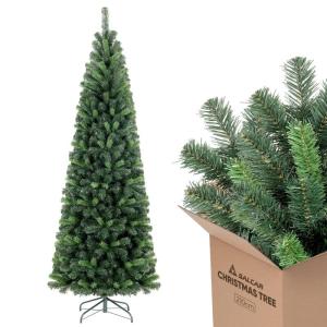 Kunstkerstboom Slim 210 cm, dennenboom met handschoenen en metalen standaard, potlood kerstboom met 818 pvc-punten, groen