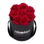 Rozenbox rond, 8 rozen, stabiele bloemenbox, zwart, lang houdbaar, cadeau-idee, decoratieve bloemenbox, rood, 17 x 17 x 17 cm