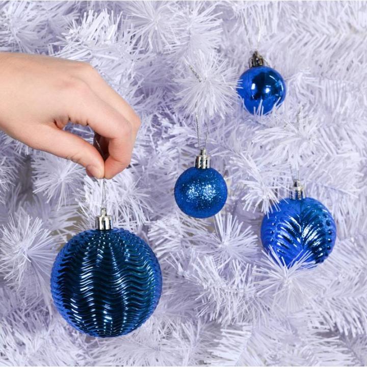 middernachtblauwe kerstbalornamenten voor kerstversiering - 36 stuks kerstboom onbreekbare ornamenten met ophanglus voor vakantie- en feestdecoratie (combo van 6 stijlen in 3 maten