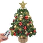 Mini Kerstboom met 50 Warmwitte leds 8 Lichtmodi, Dennenboom met Stervormige Pieken en Decoratieve Batterij, voor Kerstmis, Advent (70 cm met Afstandsbediening)