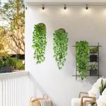 3 stuks kunstmatige hangplanten, 100 cm, , hangende klimop, zoals echte plastic planten, kunststof, groene plant, balkonplanten, nepwijnstok voor buiten, tuin, balkon