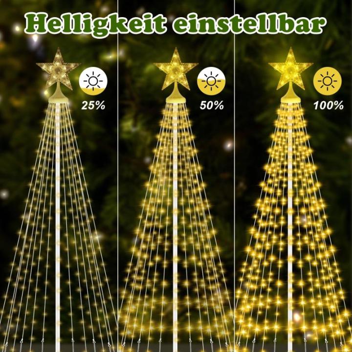 Kerstboom op zonne-energie, metaal, grote kegelvorm, 250 leds, lichtboom, 8 modi, waterdicht, kerstverlichting, buitenverlichting, kerstverlichting voor tuin, balkon, kerstdecorati