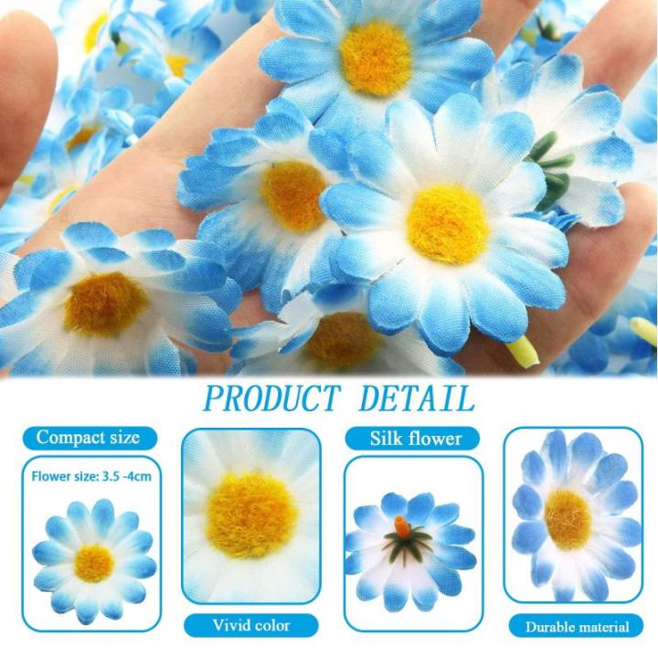 Kunstmadeliefjes, 100 stuks, kleine madeliefjes, decoratie, madeliefjes, , realistische kleuren, herbruikbaar, ideaal voor bruiloftsfeesten en knutselwerk (wit-blauw)