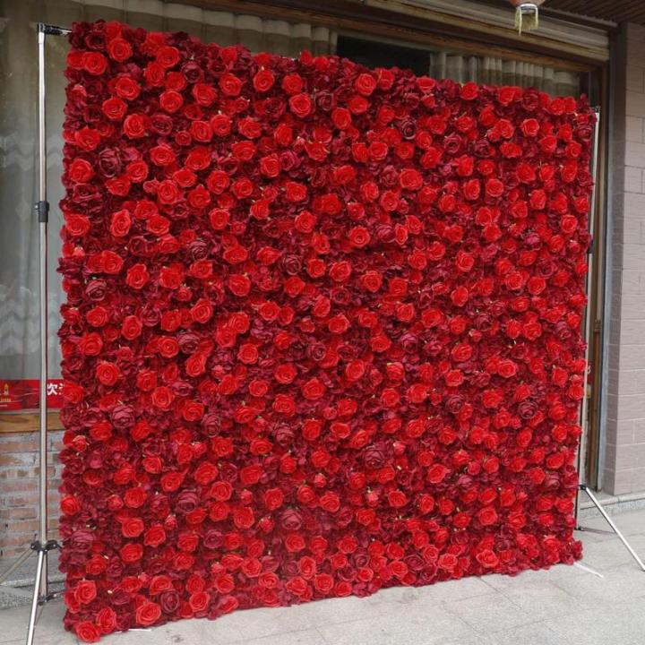 Kunstblumen-Rosenwand, Rote Hintergrundwand Mit Hoher Dichte, Seidenhortensien-Blumenpanel Für Fotohintergrund Home Party Hochzeitshintergrund(2 * 2m/6.5 * 6.5ft)