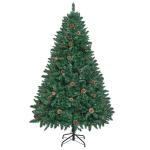 Kunstkerstboom, groen, 120 cm, 500 takken, dennenboom met groene takken en dennenappels, incl. metalen standaard