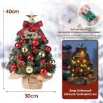 Mini-kerstboom Kleine kerstboom met verlichting, led, tafelkerstboom, klein, kunstmatig versierd voor kerstdecoratie, 40 cm (rood met goud)