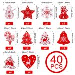 40 stuks kerstdecoraties, dennenboom, , kerstboomversieringen, 10 stijl, met touw, creatieve versiering voor Kerstmis, doe-het-zelf, feest, rood en wit