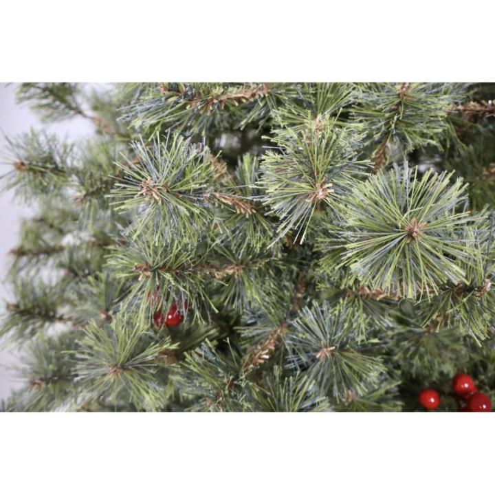 Kunstkerstboom Zelf-assemblerende versierd met gebloemde den met dennenappels en rode bessen Extra gevulde spar 150-210cm met metalen steun (Groen Gebloemd, 210cm 768Tips)