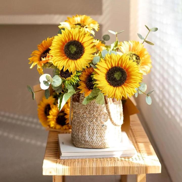 Kunstzonnebloemen, decoratie, 40 cm, enkele steel, kunstzonnebloemen, herfst, zijdebloemen, herfstbloemen, kunstbloemen, zonnebloem voor tafeldecoratie, bruiloft, woonkamer, 8 stuk