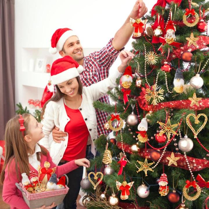 52 stuks kerstboomversiering stro stroster, kerstboomversiering stro natuurlijke kerstboomhanger kerstdecoratie