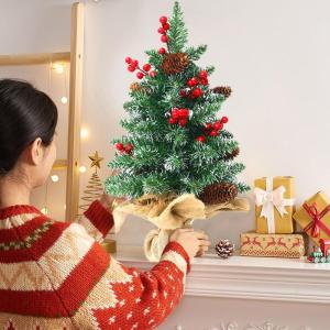 Kerstboom met verlichting, 45 cm, houten lichtketting, kerstboom, mini-kerstboom, kunstkerstboom, kerstdecoratie, tafel, kerstboom, kerstcadeaus