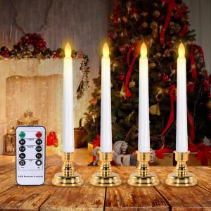 LED vlamloze kaarsen, spitse kaarslichten, waterdichte batterij-aangedreven kaars met IR-afstandsbediening, realistische 3D Wick en gouden basis, voor thuis, kerken, bruiloft, tafe