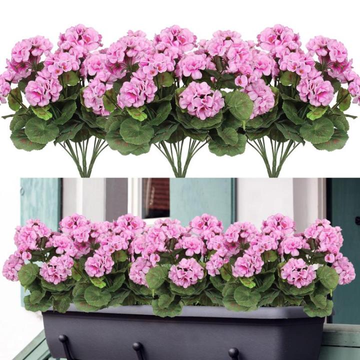 , 3 bundels voor buiten en binnen, namaakgeranium, zijden bloemen, decoratie, , uv-bestendig, geraniumstruik voor hangende tuin, veranda, raam, box, decoratie,