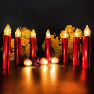 10 LED Kaarsen Rood Draadloos Kerstboomkaarsen met Afstandsbediening Timer Warmwit Flikkeren Waterdicht Kerstkaarsen Binnen Buiten Kerstverlichting Kerstdecoratie（met 10 batterij