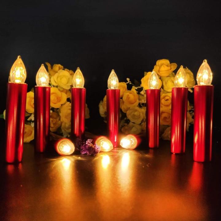 10 LED Kaarsen Rood Draadloos Kerstboomkaarsen met Afstandsbediening Timer Warmwit Flikkeren Waterdicht Kerstkaarsen Binnen Buiten Kerstverlichting Kerstdecoratie（met 10 batterij