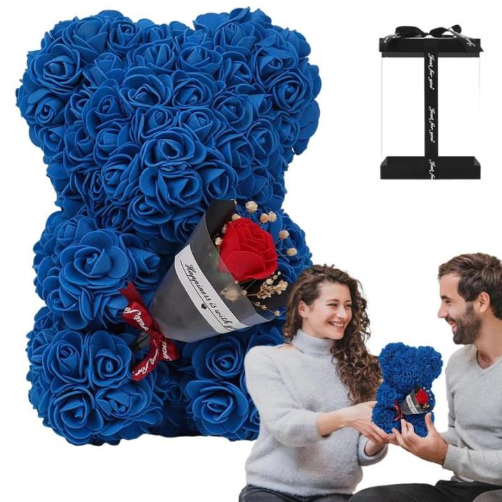 Valentijnsdag rozenbeer cadeau voor haar rozenbeer schattige teddybeer, kunstrozenbeer met rozenboeket, romantische rozen teddybeer cadeau voor Kerstmis