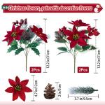 4 stuks kunstkerstster, dennentakken, kunstbloemen met kerstbloemen, rood, kunstdennentakken, kunstbloemen, kerstboeket, kunstkerststerren