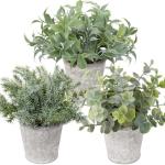 Kunstplant mini kunstplant eucalyptus rozemarijn kruiden in cementpot decoratie badkamer bureau keuken tuin decoratie set van 3