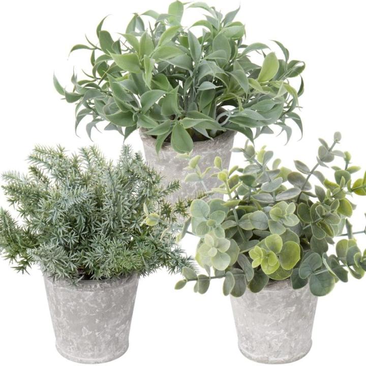 Kunstplant mini kunstplant eucalyptus rozemarijn kruiden in cementpot decoratie badkamer bureau keuken tuin decoratie set van 3