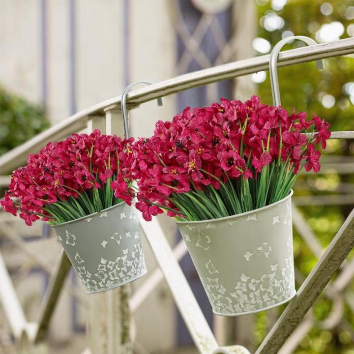 12Pcs Nep Planten Outdoor Bloemen UV Bestand Faux Bloem Planten Bulk Voor Indoor Outdoor Opknoping Planter Tuin Venster Doos Thuis Bruiloft Decor