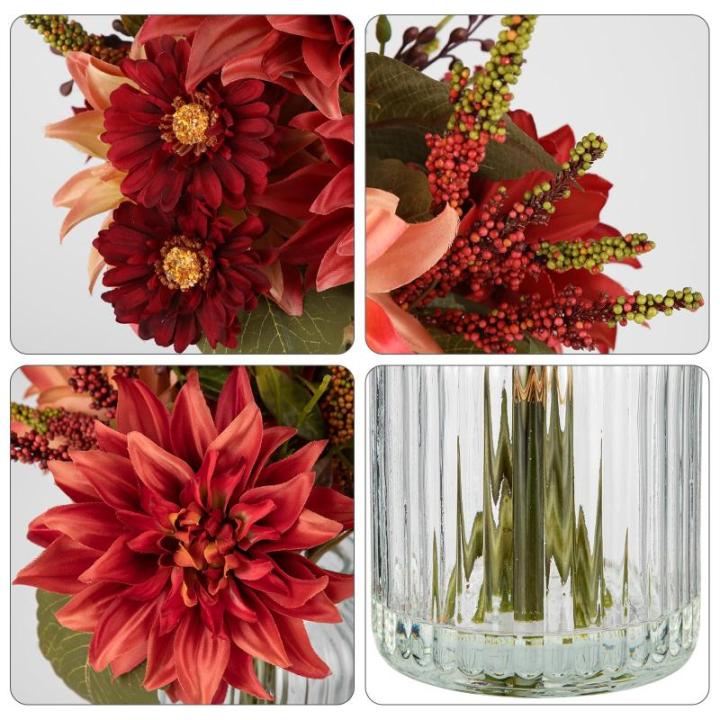 Dalia Kunstbloemen als echt in cilindrische glazen vaas met kunstwater, decoratieve bloemen, chrysant bloemstuk voor thuis, woonkamer, badkamer, herfst, decoratie