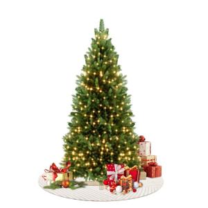 Kunstkerstboom met verlichting 150 cm dennenboom kunstgroen PVC, levensechte spuitgietelementen, edelspar snel op te bouwen, brandvertragend, incl. kerstboomstandaard (met LED)