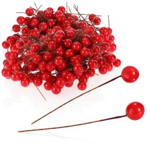 300 x strooidecoratie, decoratieve takken met bessen, decoratieve takken om te strooien als knutselbenodigdheden, verfraait geschenken en potpourris (300 stuks, rode bessen)