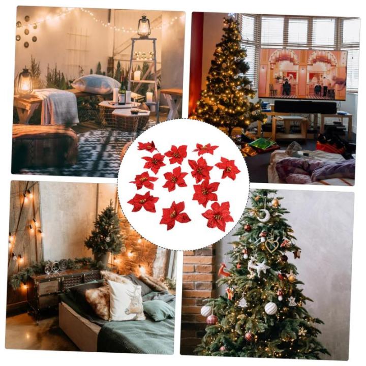 12 Stück Doppelschichtige Kleine Künstliche Weihnachtssterne Künstliche Glitzerblumen Weihnachtssterne Gefälschte Dekoration Kunststoff Rot
