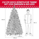Wija Kerstboom met verlichting, kunstkerstboom met lichtketting, 450 warm wit, ledlicht, kunstsneeuwcoating, 1250 takken en houten standaard, van PE-spuitgietwerk en pvc (H210)