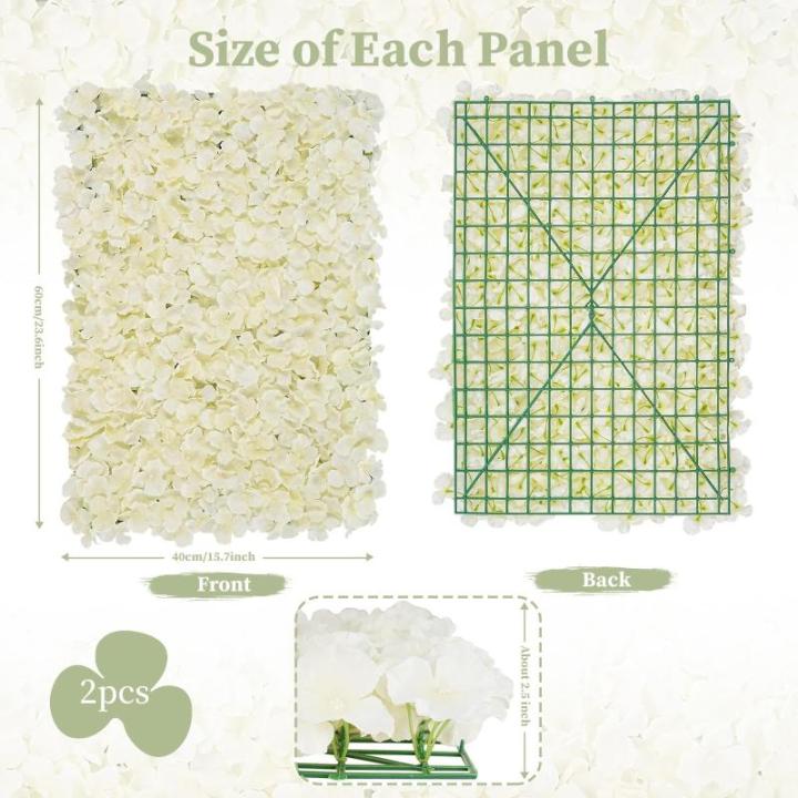 Blumenwand-Hintergrundpaneele – elfenbeinfarbene Blumen-Wandpaneele 2 Stück, 40 x 60 cm, Seidenblumen-Wandpaneele für Innenwanddekoration für Hochzeit, Party, Babyparty, Braut