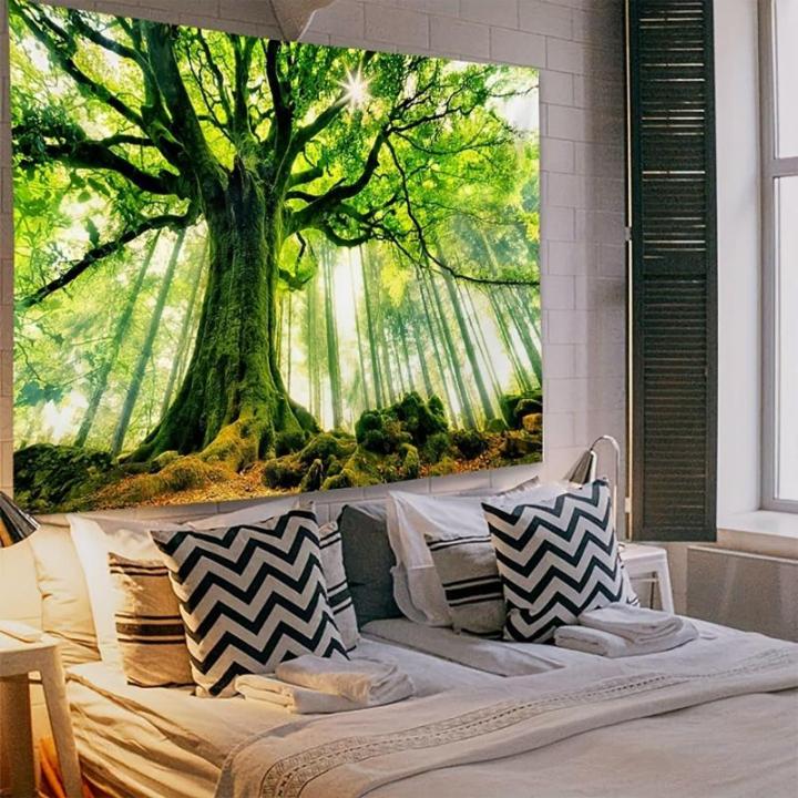 Wandtapijt voor woonkamer slaapkamer tapijt muur opknoping grote 3D muur kunst bekleding (B 79 x T59, groen tapijt)