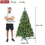 Kunstkerstboom, dennenboom met verlichting, 250 leds, warm wit, incl. metalen standaard, 570 takken, pvc-kerstboom voor kerstdecoratie, herbruikbaar, 180 cm, groen pvc + led