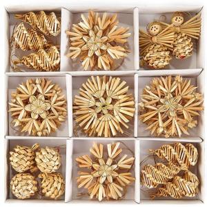 Kerstboomversiering van stro, 32-delige set, kerstboomhanger van natuurlijk materiaal, 22 x 22 x 2,3 cm