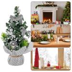 20 cm kleine kerstboom, kunsttafelkerstboom, miniatuurdennenboom met rode strikballen en bessen, tafelblad dennenboom voor kerstdecoratie