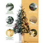 Kunstkerstboom, 90 cm, met 78 verlichting, sneeuwvlokken, op batterijen, pre-lit premium met rode bessen, kerstdecoratie voor thuis, kantoor, witte basis
