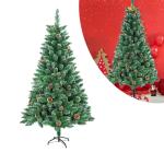 Kunstkerstboom, 210 cm, pvc, met sneeuweffect, dennenappels, kerstboom met snel op te bouwen, klapsysteem, brandvertragende kunstdennenboom met metalen standaard