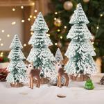 Mini-kerstboom, 15/20/25 cm, 5 stuks, eland, kunstkerstboom, tafel, dennenboom, klein, miniatuur, dennenboom met sneeuweffect, groen, kerstdecoratie, tafeldecoratie voor doe-het-ze