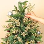 Kunstbessen kerstdecoratie, 24 stuks glitter kunstmatige hulstbessenstammen voor Kerstmis, boeketten, kransdecoraties, woondecoratie, kerstboomdecoratie, goud