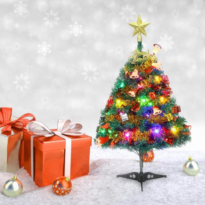 24"/60cm Tafelblad Kerstboom, Kunstmatige Mini Kerstboom Met LED String Lights & Ornamenten (Kerstboom)