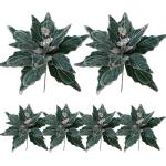 6pcs Poinsettia Blumen künstlich 11 Zoll lebensee Weihnachtsblumen weiche künstliche Blumen mit Glitzerpulver für Weihnachten Neujahrspartydekorationen, Grün, Weihnachtsblumen