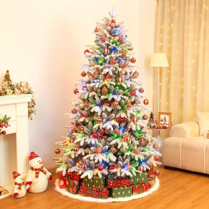 Kerstboom met ledlampjes en sneeuwvlokken, metalen standaard, kunstkerstboom, voor kerstdecoratie (180 cm met kleurrijke leds)