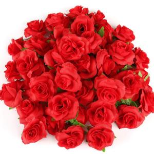 Kunstbloemkoppen, 50 stuks, kunstbloemen, rozen, voor bruiloft, feest, decoratie, doe-het-zelf (Ø 4 cm, rood)