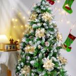 12 stuks glitter kerstster bloemen kerstbloemen met 12 stuks kunststof wortelstokken 12 stuks clips kunstglitter kerstboom bloemen voor kerstboom Nieuwjaar decoraties 14,5 cm