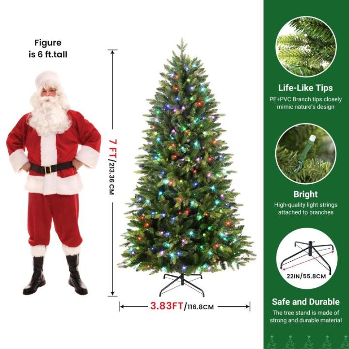 Kunstkerstboom van 210 cm met RGB-ledverlichting, afstandsbediening en realistische dennenlook, perfecte kerstdecoratie voor binnenruimtes, ideaal voor een feestelijke stemming