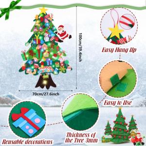 Vilten kerstboom voor kinderen, doe-het-zelf kerstboomko 50 stuks, afneembare ornamenten, kerstman, sneeuwpop, snoep, sokken, geschenken, wanddecoratie, deur (50 stuks)